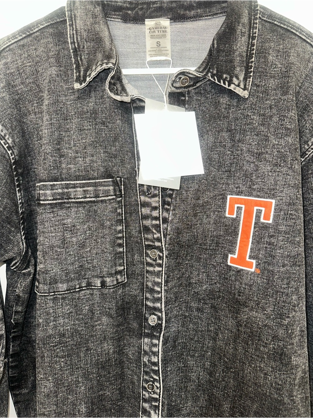 University of Texas Script Button-Down Shirt in Orange on Charcoal - Picture 4 of 10